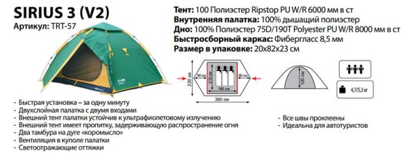 Палатка Tramp Sirius 3 V2 